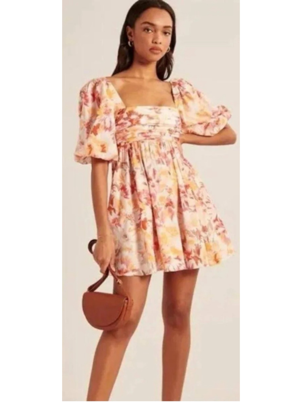 Abercrombie Fitch Emerson Poplin Mini Dress Sz M Floral Orange Cottagecore Beach